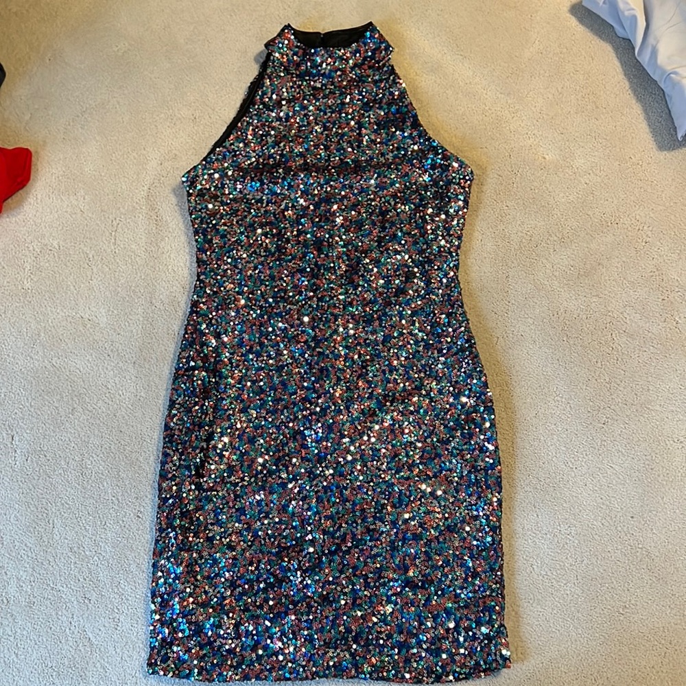 Multicolored sequin homecoming dress